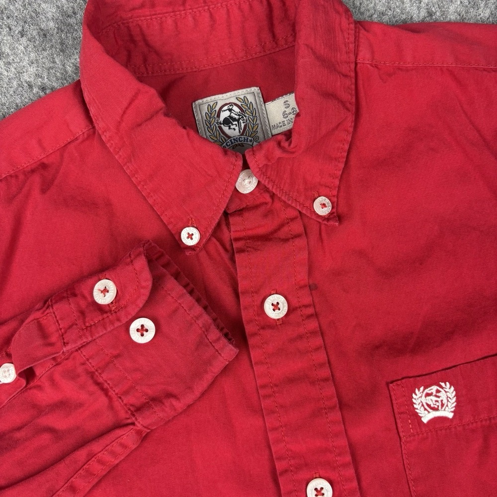 Cinch Western‎ Shirt Boys Small 6-8 Red Long Sleeve Button Up Cowboy Rodeo Logo